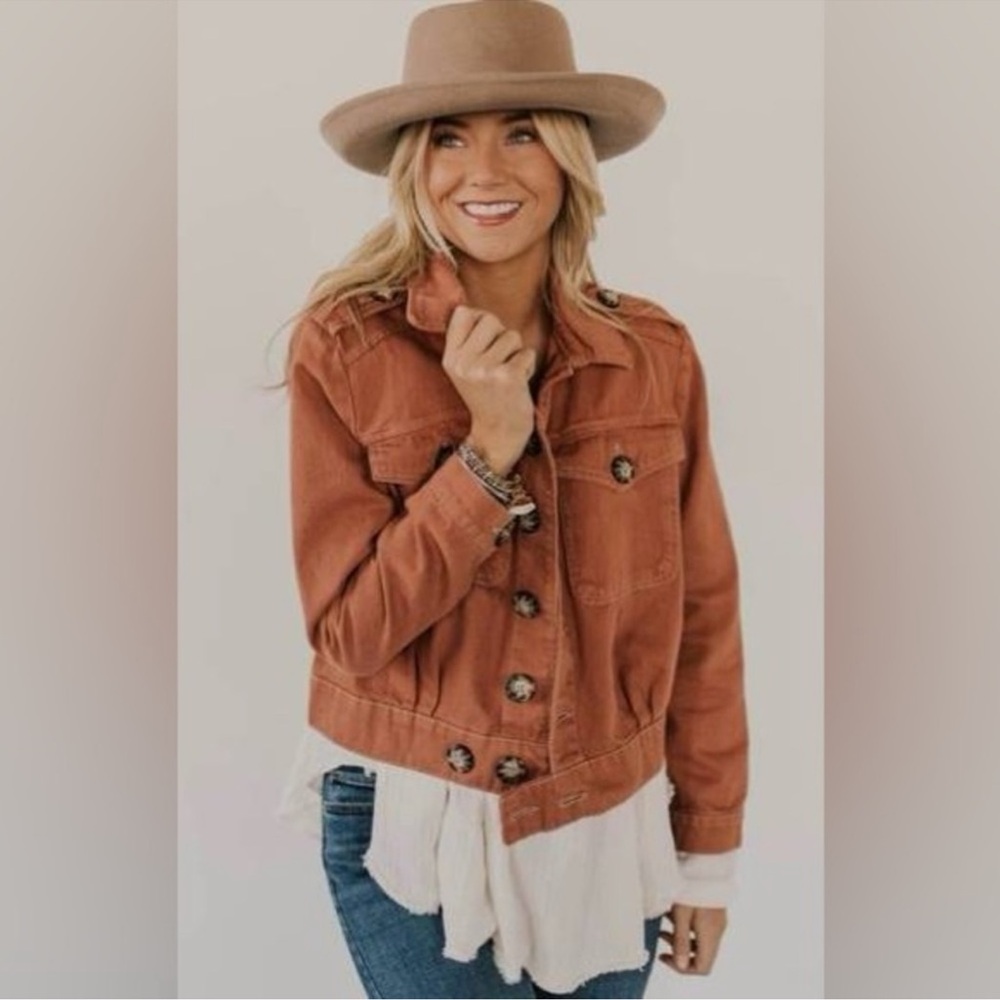 Free People Slouchy Eisenhower Button Down Jacket Terracotta Orange‎ Size XL